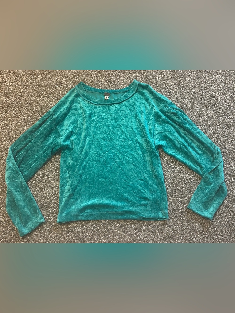 Free People XS Women’s  Long Sleeve Teal Velvet Top Fall Festive Eclectic Y2K